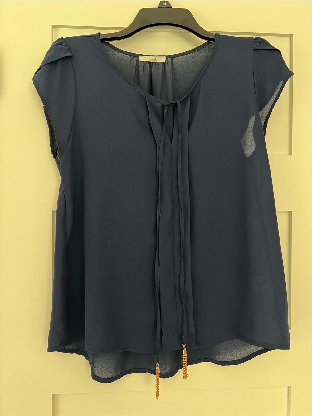 mine Navy Tie-Front Cap Sleeve Blouse